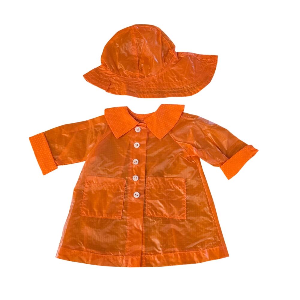 Vintage 90's Handmade‎ 18" Doll Orange Raincoat & Hat